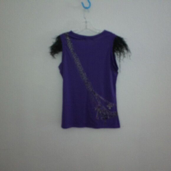 Gioia Fashion, Purple tank top, with animal prints and feather design - Picture 9 of 9